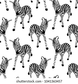 Zebra seamless pattern. Wild animal texture. Striped black and white. design trendy fabric texture. Illustration isolated on white background.