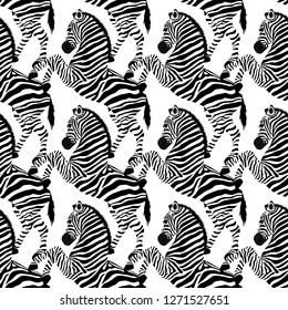 Zebra seamless pattern. Wild animal, striped black and white. design trendy fabric texture. Vector illustration isolated on white background.