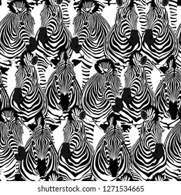 Zebra seamless pattern. Wild animal, striped black and white. design trendy fabric texture. Vector illustration isolated on white background.
