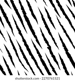 Zebra seamless pattern. Wildlife scratch claws texture. Wild animal scratched fabric print, tiger in jungle. Black striped fashion racy vector background