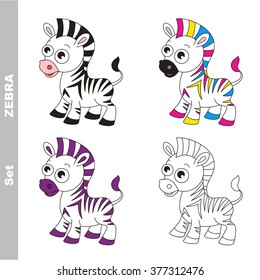 Zebra. Set cartoon. Page to be colored. 