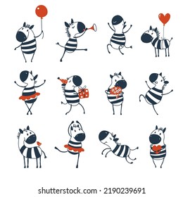Zebra set, Hand drawn vector illustration.