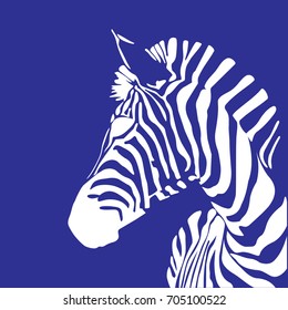 Zebra silhouette design with blue background. Logo design.