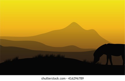 Zebra silhouette with mountain backgrounds at sunrise