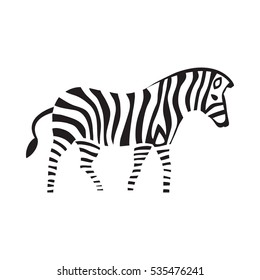 Zebra silhouette on the white background striped