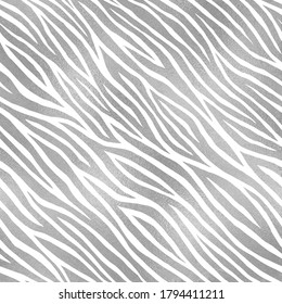 Zebra silver print. Fashion seamless pattern. Diagonal texture wild animal skin. Abstract silver lines background. Zebra skin. Elegant amazing sequin jungle design for prints. Vector illustration