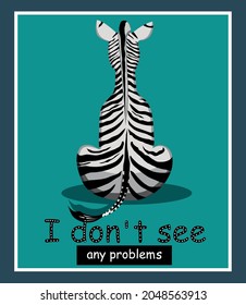 Zebra sits on a green background. Black and white animal. Herbivore. Concept. Collection. Poster for notebooks. Africa. desert. Flat style. Design. Stock Vector Illustration.	