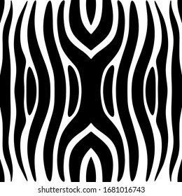 Zebra skin ornament. Curved stripes seamless pattern. Animal fur ornate. Wild animals motif image. Wildlife, natural texture. Curves wallpaper. Digital paper, textile print, web design. Vector work.