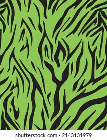 Zebra skin pattern, animal leather seamless design, green background