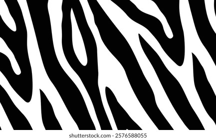 Zebra Skin Pattern, Background, Black and White Vector Illustration