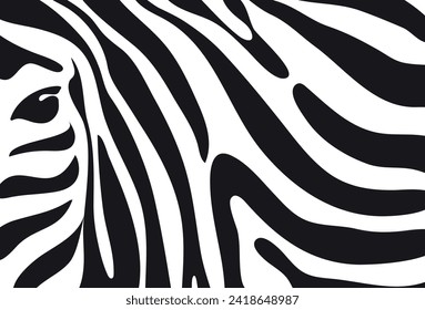 Zebra skin pattern, black and white texture. Abstract pattern with zebra head. Vector illustration