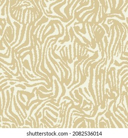 Zebra skin pattern. Seamless animal striped print. Tiger fur background. Hand drawn african safari wallpaper in a natural yellow and beige colors. Vector illustration