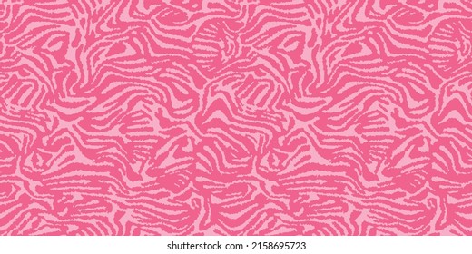 Zebra skin pattern. Seamless animal striped print. Tiger fur background. Hand drawn african safari wallpaper in pink colors. Vector illustration