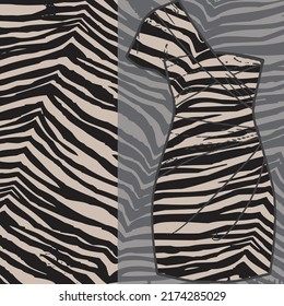 Zebra skin pattern texture, Fashionable print on women's top mockup. Wallpapers, print. Liberty style. Trendy design