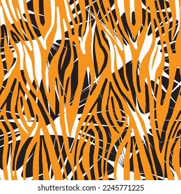 Zebra skin repeating seamless pattern. black and white colors Creative doodle art pattern with different shapes and textures.