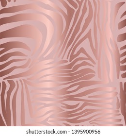 Zebra skin. Rose gold. Elegant texture with foil effect. Animal print. Vector background