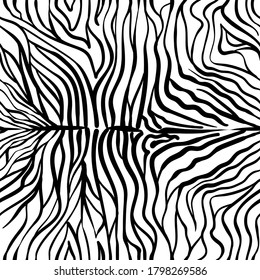 Patrón sin costuras de piel de cebra. Impresión animal para diseño textil. Fondo de rayas de cebra en blanco y negro. Ilustración vectorial dibujada a mano de papel digital de repetición de piel de cebra.