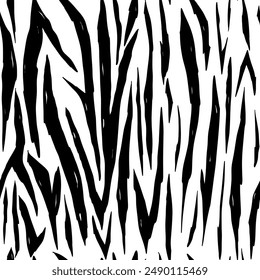 Zebra skin seamless pattern with black stripes. Vector background