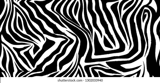 Zebra skin seamless vector pattern. Striped black and white wool texture of the animal for corporate identity, clothing or printing on paper.