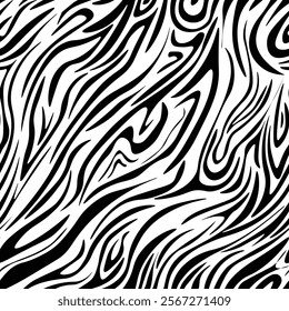 Zebra skin seamless vector pattern. Endless monochrome striped animal fur print. Black and white classic animalistic safari background for fabric and wallpaper.