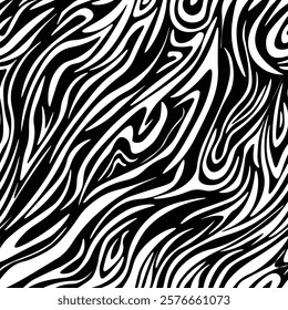 Zebra skin seamless vector pattern. Endless monochrome striped animal fur print. Black and white classic animalistic safari background for fabric and wallpaper.