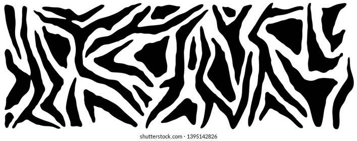 Zebra skin, stripes pattern. Animal print. Black and white background. Vector texture.