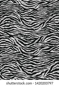 Zebra skin, stripes pattern. Animal print, black and white detailed and realistic texture. Monochrome seamless background. Vector illustration - Vektör