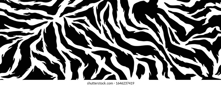 Piel de cebra, estribos. Impresión animal, textura detallada y realista en blanco y negro. Fondo monocromo sin fisuras. Ilustración del vector 