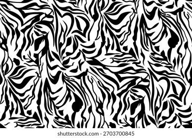 Zebra skin, stripes pattern. Monochrome background. Vector illustration