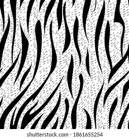 Zebra skin texture seamless pattern. Safari African animal fashion monochrome fur print. Textile, wrapping paper, wallpaper, safari background black and white design vector illustration
