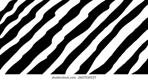 zebra skin texture. Striped background. Black and white seamless pattern. Vector illustration.
