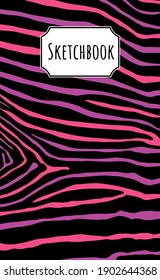 Zebra skin texture vector background, sketchbook illustration with hand drawn black and white stripes