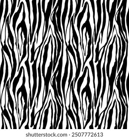Zebra skin texture, wildlife fur abstract seamless pattern. Savannah animal stylish stripes background perfect for textile, print, fashion