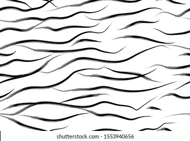 Zebra skin vector. Seamless animal pattern. Textured black stripes on white. Zebra print. Hand paint. Original geometric seamless pattern. Black and white. Animal safari design. Tiger print. 