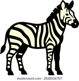A zebra stands alone on a white background, looking to the right, black and white stripes
