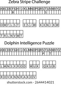 Vetor de Jogos de Grade de Palavras de Quebra-cabeça de Inteligência de Golfinhos e Desafio de Listra de Zebra