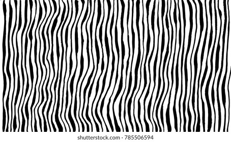 Zebra stripe print, animal skin, tiger abstract pattern, line background, fabric. Amazing hand drawn vector illustration. Poster, banner. Black and white artwork, monochrome