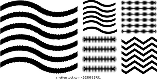 zebra striped background Set of 6 isolated seamless decorative vector edges for design. Scalloped edge seamless brush strokes set. Simple scalloped border.	