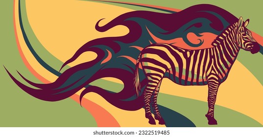 Zebra, striped horse, African savannah animal, striped hide, line pattern.