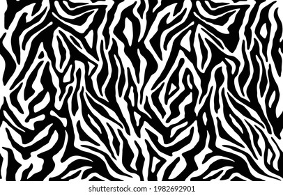 Zebra gestreifter Druck, Linien formen Textur. Tierischer Hauthintergrund, nahtloses Muster. Abstrakte geschwungene Linien verzieren. Tapete für Textilien, Stoff, Modedesign.