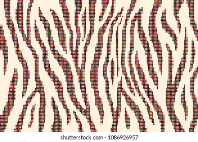 Zebra stripes abstract background. Vector colorful illustration. Halftone style.