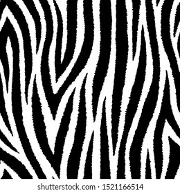 Zebra stripes fur seamless pattern. Exotic detailed wild animalistic texture. Vector wallpaper.	