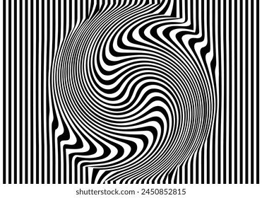 Zebra stripes lines swirl in black with isolated on white background.