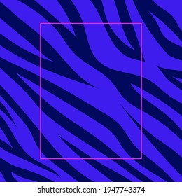 Zebra Stripes Neon Template, Vector Abstract Dark Blue Fluorescent Background. Purple Frame For Creative Trendy Design Fashion Poster Baner Flayer Sale Shopping.