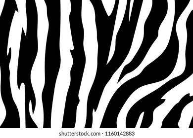 Zebra Stripes Pattern. Zebra print, animal skin, tiger stripes, abstract pattern, line background, fabric. Amazing hand drawn vector illustration. Poster, banner. Black and white artwork monochrome
