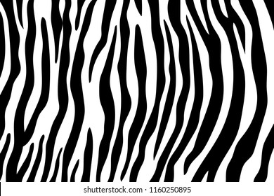 Zebra Stripes Pattern. Zebra print, animal skin, tiger stripes, abstract pattern, line background, fabric. Amazing hand drawn vector illustration. Poster, banner. Black and white artwork monochrome