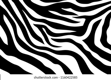 Zebra Stripes Pattern. Zebra print, animal skin, tiger stripes, abstract pattern, line background, fabric. Amazing hand drawn vector illustration. Poster, banner. Black and white artwork monochrome