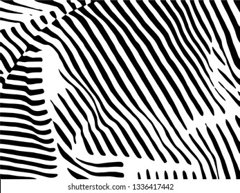 Zebra Stripes Pattern. Zebra print, animal skin, tiger stripes, abstract pattern, line background, fabric. Amazing hand drawn vector illustration. Poster, banner. Black and white artwork.