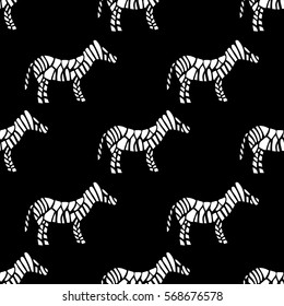 Zebra stripes seamless pattern in black and white colors. Vector illustration background for zoo, cafe, shop, textile, cloth, fabric. Surface wallpaper for children room, game