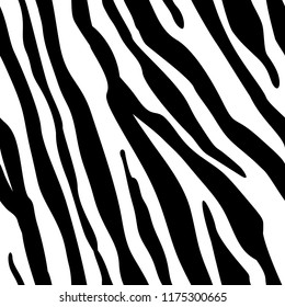 Zebra Stripes Seamless Pattern. Zebra print, animal skin, tiger stripes, abstract pattern, line background, fabric. Amazing hand drawn vector illustration. Poster, banner. Black and white artwork